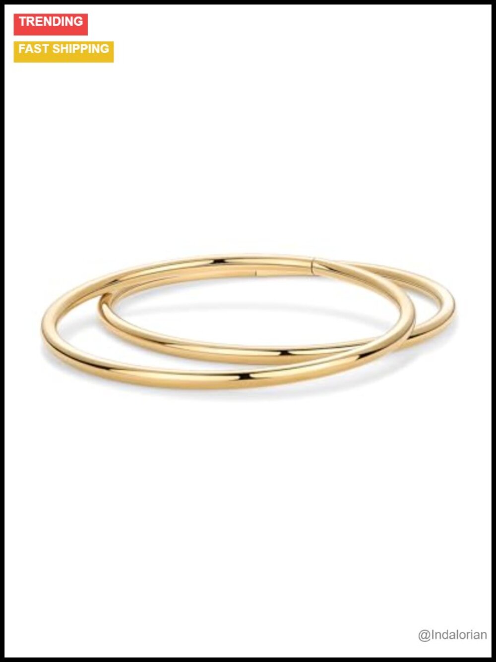 14K Gold Plated Stainless Steel Bangle Bracelet Set 2 Pack Waterproof